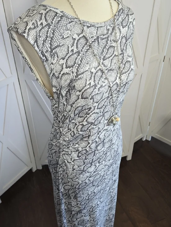 Bar III Gray and White Snake-Print Sleeveless Maxi Dress - Picture 2 of 9
